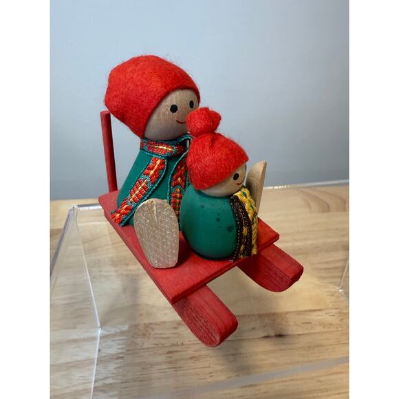 Ljungstroms Of Sweden Tomte Wooden Figure Two Kids on Sled JL - Picture 1 of 11